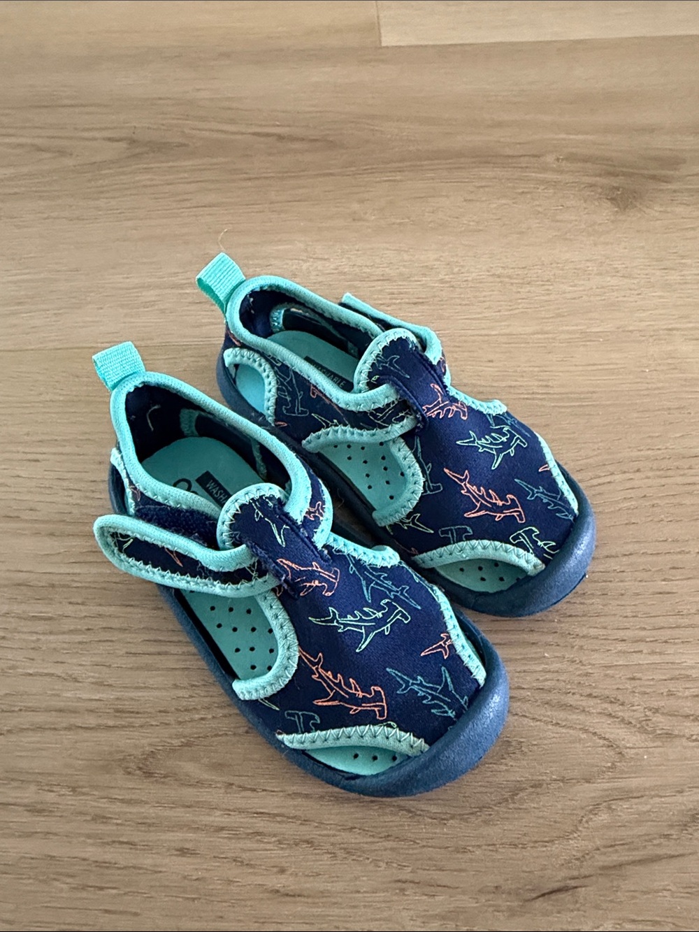 Kids Navy & Aqua Shark Print Water Shoes